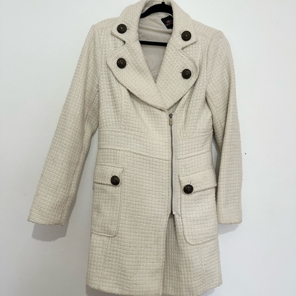 Vintage Bebe white tweed coat jacket size medium - Picture 1 of 5